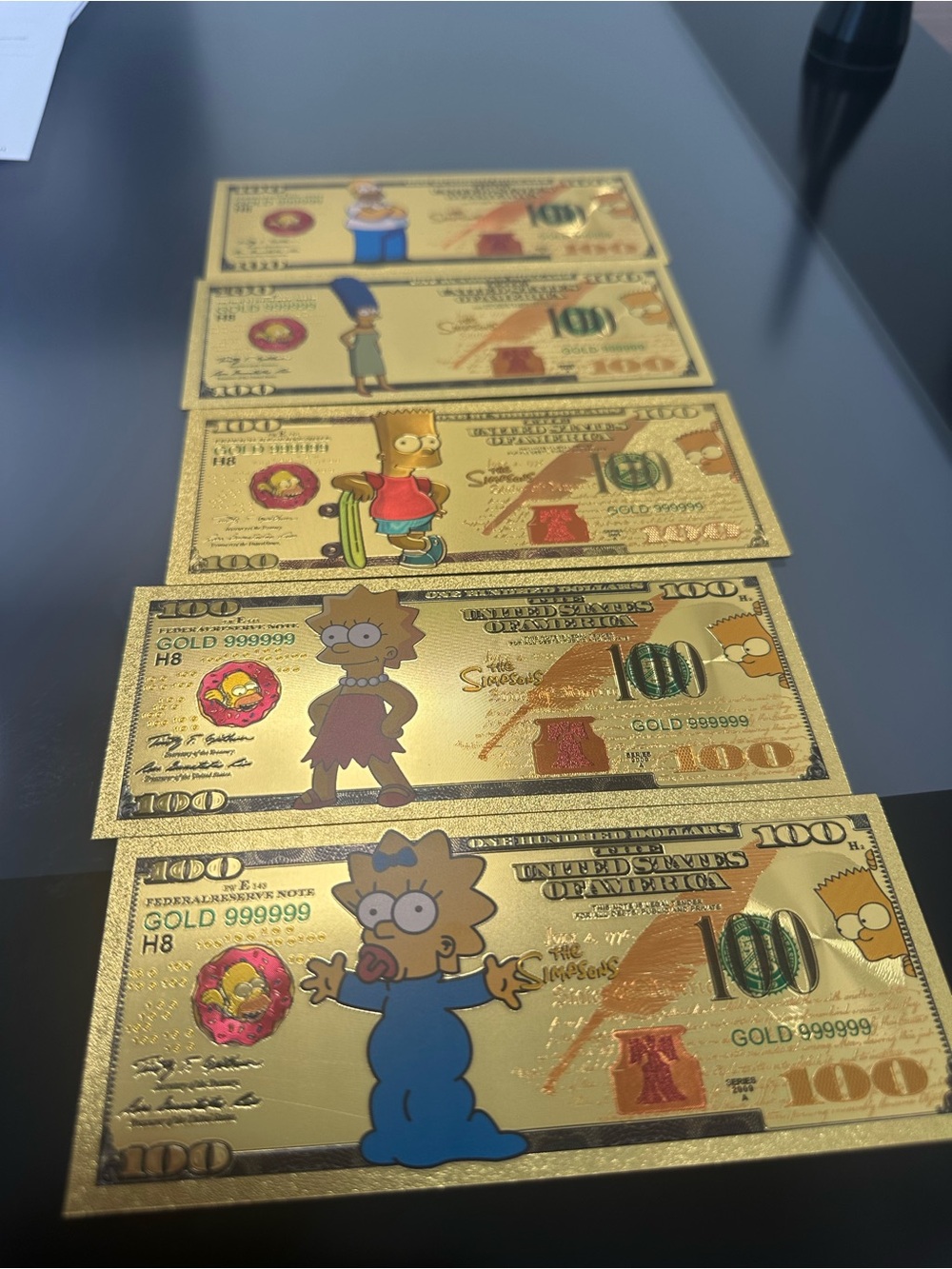 Gold Cartoon Novelty Art Banknote Set - Yellow Gold Simpsons Characters